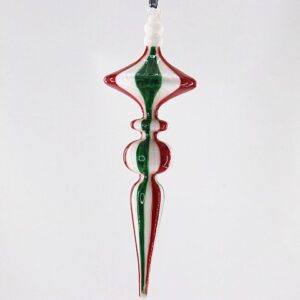 Red White Green Striped Glass Finial Ornament, Classic Christmas Color Glass Drop Decor