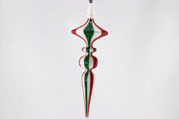 Red White Green Striped Glass Finial Ornament, Classic Christmas Color Glass Drop Decor