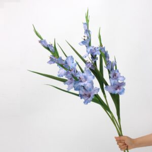 Cream Apricot Artificial Gladiolus Stems Set of 5, Faux Sword Lily Flowers for Tall Vase Wedding Decor, Wholesale