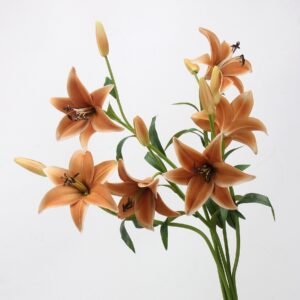 Terracotta Artificial Lily Bush 6 Heads with Buds, Faux Asiatic Lily Bouquet for Autumn Home Decor, Wholesale