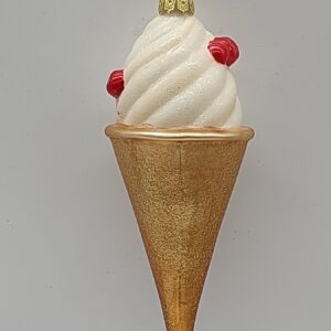 Ice Cream Cone Glass Christmas Ornament, Glitter Gelato Sweet Treat Holiday Tree Decoration