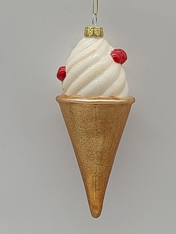 Ice Cream Cone Glass Christmas Ornament, Glitter Gelato Sweet Treat Holiday Tree Decoration