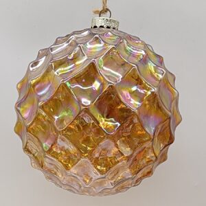 Gold Faceted Glass Ball Christmas Ornament with Glitter Accents, Sparkling Holiday Bauble Decor