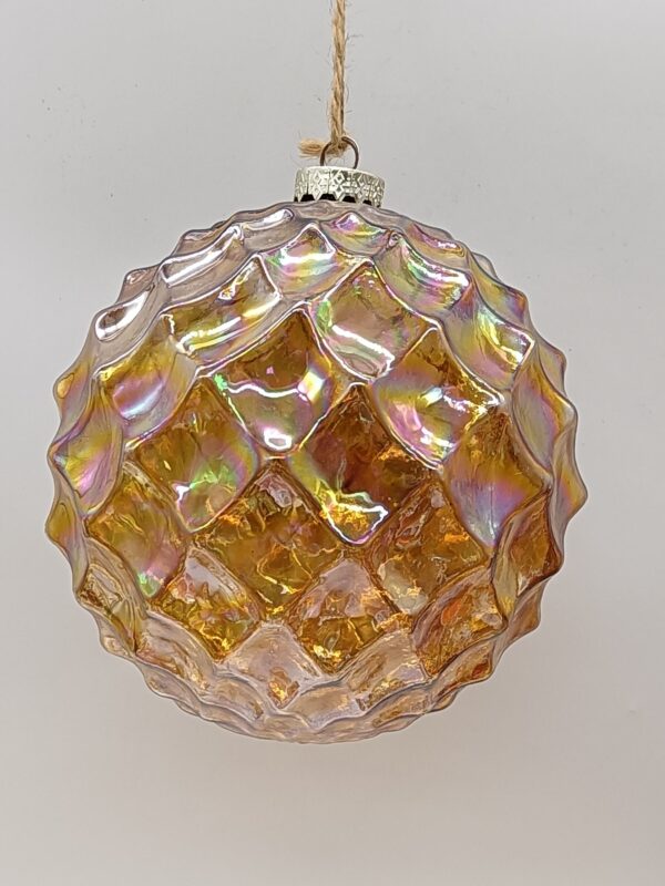 Gold Faceted Glass Ball Christmas Ornament with Glitter Accents, Sparkling Holiday Bauble Decor