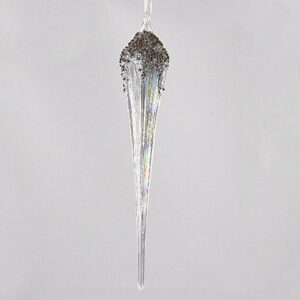 Silver Glitter Dusted Glass Icicle Ornament, Frosted Christmas Tree Hanging Drop Decoration