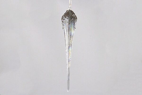 Silver Glitter Dusted Glass Icicle Ornament, Frosted Christmas Tree Hanging Drop Decoration