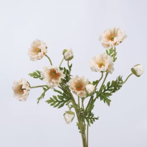 Mixed Artificial Poppy and Anemone Stem Set, Faux Silk Poppies in Cream Orange Brown for Vase Decor, Wholesale