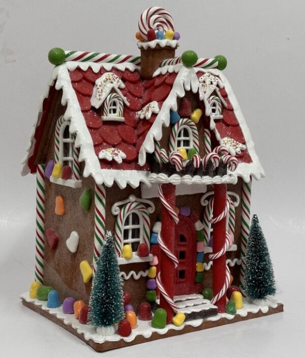 Gingerbread House Christmas Village with Mini Trees, Frosted Candy Clay Tabletop Decoration