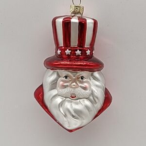 Red White and Blue Santa Head Glass Ornament, Patriotic Star Top Hat Christmas Tree Decor