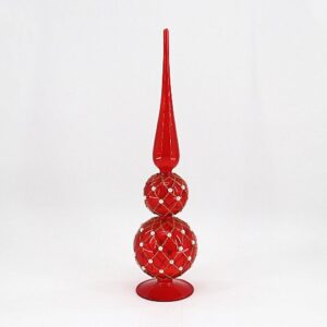 Red Patterned Glass Tree Topper Finial, Glitter Swirl Christmas Tree Topper Ornament Wholesale