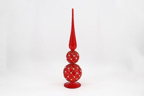 Red Patterned Glass Tree Topper Finial, Glitter Swirl Christmas Tree Topper Ornament Wholesale