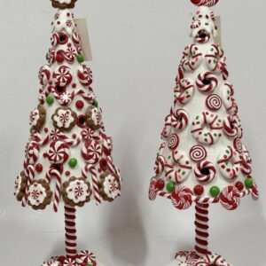 Set of 2 Peppermint Candy Christmas Trees, Candy Cane Clay Dough Tabletop Tree Decor Wholesale