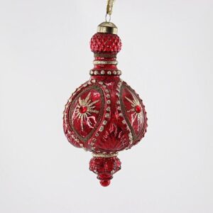Red Ornate Glass Diamond Christmas Ornament, Gold Embossed Victorian Tree Hanging Decoration