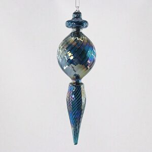Blue Mercury Glass Finial Ornament with Embossed Dots, Vintage Glass Christmas Tree Decor