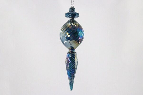 Blue Mercury Glass Finial Ornament with Embossed Dots, Vintage Glass Christmas Tree Decor