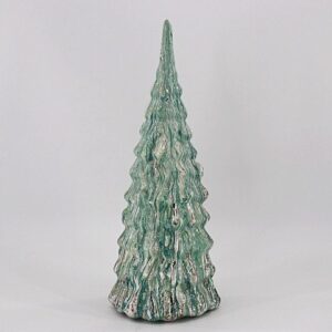 Green Snow Dusted Glass Christmas Tree Figurine, Frosted Tabletop Holiday Tree Decoration