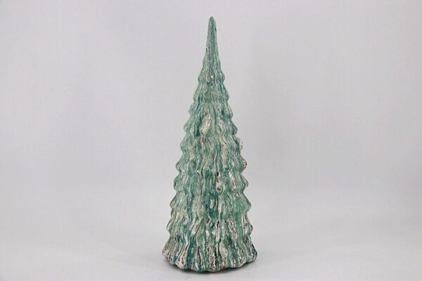 Green Snow Dusted Glass Christmas Tree Figurine, Frosted Tabletop Holiday Tree Decoration