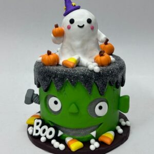 Ghost on Green Frankenstein Pot BOO Halloween Decor, Clay Dough Halloween Tabletop Figurine
