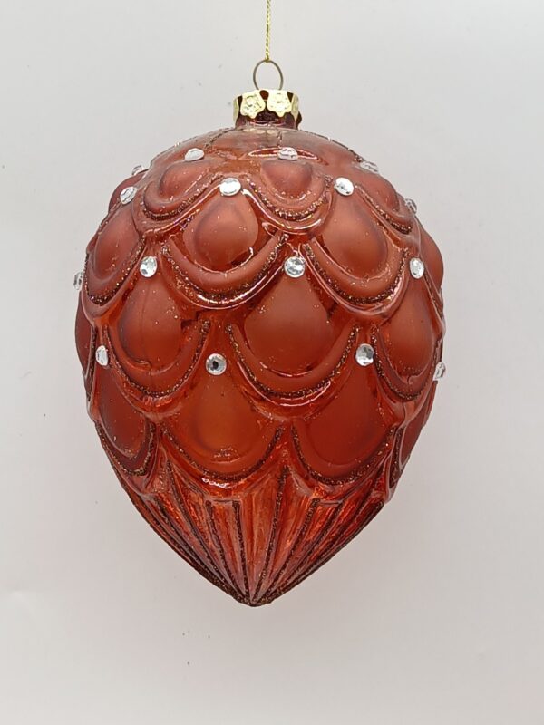 Red Glass Ball Ornament with Holly Pattern and Rhinestones, Embossed Christmas Bauble Decor