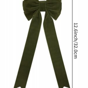 Dark Green Velvet Christmas Tree Bow, Long Tail Ribbon Ornament for Xmas Wreath Garland and Home Decor, Wholesale