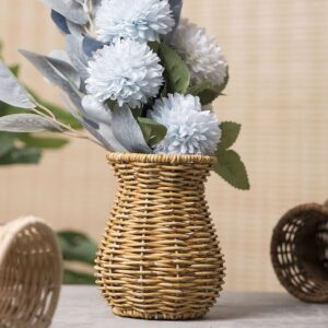 Cream Woven Wicker Vase with Faux Hydrangea, Handmade Rattan Flower Vase for Wedding Table and Home Decoration, Wholesale