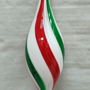 Red Green White Striped Glass Drop Christmas Ornament, Hand Painted Glass Tree Decoration