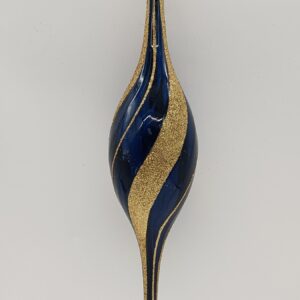 Navy Blue and Gold Swirl Glass Teardrop Ornament, Hand Painted Christmas Tree Drop Decor
