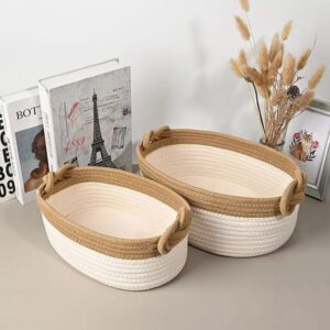 Oval Woven Cotton Rope Storage Trays, Small Rope Organizer Baskets with Handles for Tabletop and Vanity, Wholesale