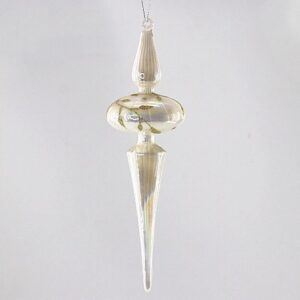 White Silver Glass Finial Christmas Ornament, Glossy Pearl White Glass Drop Hanging Decor