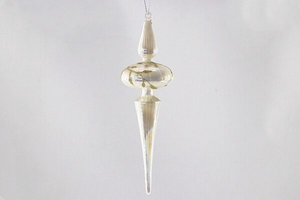 White Silver Glass Finial Christmas Ornament, Glossy Pearl White Glass Drop Hanging Decor