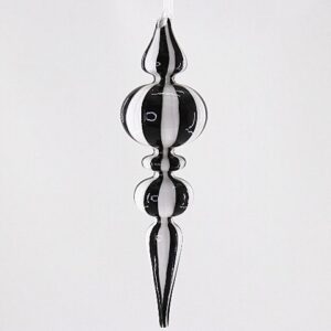Black and White Striped Glass Finial Ornament, Monochrome Christmas Tree Hanging Decoration
