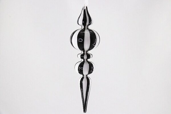 Black and White Striped Glass Finial Ornament, Monochrome Christmas Tree Hanging Decoration