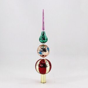 Pink and White Ball Glass Tree Topper Finial, Pastel Christmas Tree Topper with Gold Tip