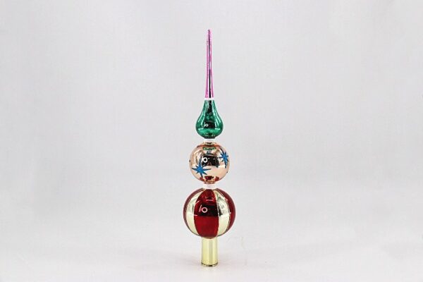 Pink and White Ball Glass Tree Topper Finial, Pastel Christmas Tree Topper with Gold Tip