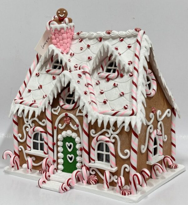 White Icing Gingerbread House Christmas Decor, Candy Covered Clay Dough Christmas Village House