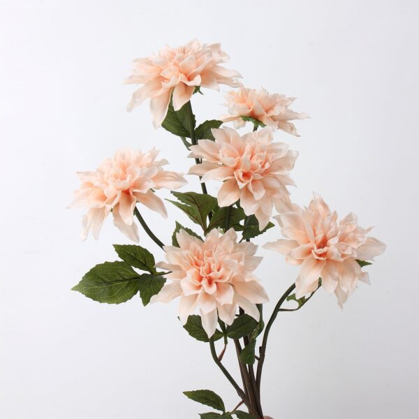 Peach Artificial Dahlia Bush 5 Heads, Faux Dinnerplate Dahlia Bouquet for Wedding Home Decor, Wholesale