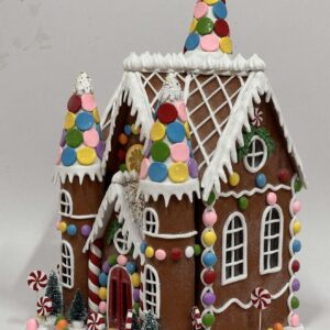 Colorful Candy Gingerbread House Christmas Figurine, Frosted Clay Dough Holiday Village Decor