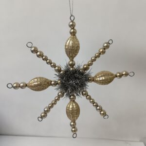 Glass Bead Snowflake Christmas Ornament 17cm, Champagne Silver Beaded Holiday Tree Decor