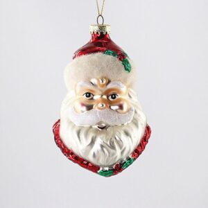 Classic Santa Head Glass Christmas Ornament, Red Hat and White Beard Holiday Tree Hanging Decor