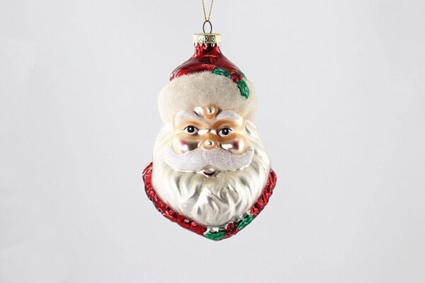 Classic Santa Head Glass Christmas Ornament, Red Hat and White Beard Holiday Tree Hanging Decor