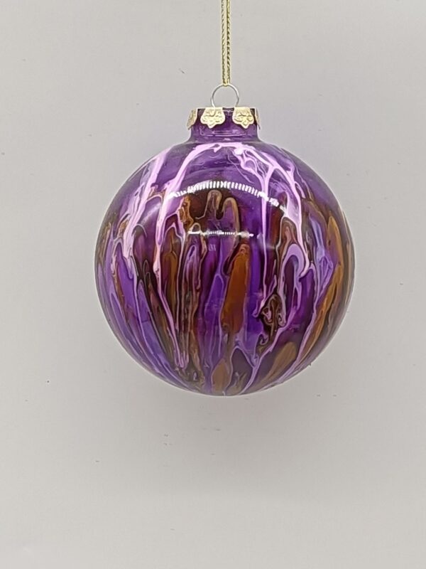 Purple Metallic Glass Ball Christmas Ornament, Shiny Violet Swirl Holiday Bauble Decoration