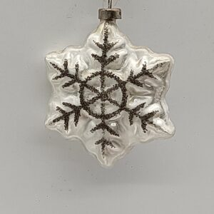 Clear Glass Snowflake Christmas Ornament with Silver Glitter, Transparent Holiday Tree Decoration
