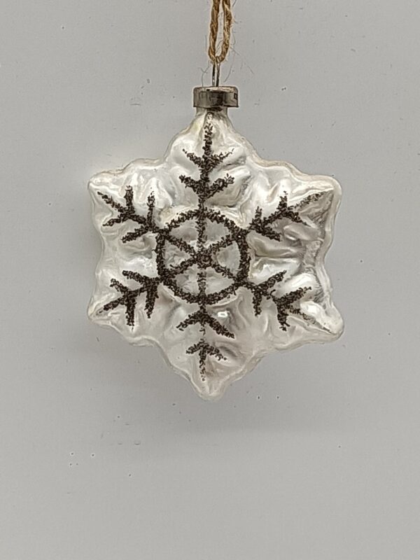 Clear Glass Snowflake Christmas Ornament with Silver Glitter, Transparent Holiday Tree Decoration