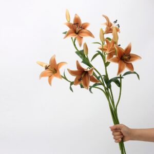 Terracotta Artificial Lily Bush 6 Heads with Buds, Faux Asiatic Lily Bouquet for Autumn Home Decor, Wholesale