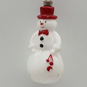 White Glass Snowman Ornament with Red Top Hat, Classic Christmas Tree Hanging Figure Decoration