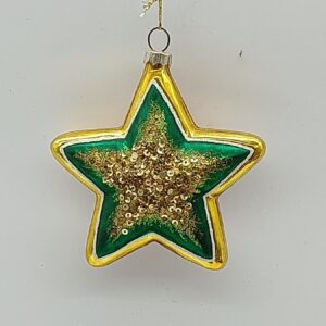 Green and Gold Star Glass Christmas Ornament, Glitter Outline Star Tree Hanging Decoration