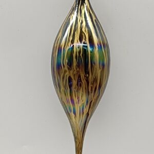 Brown and Gold Striped Glass Teardrop Ornament, Shiny Metallic Christmas Tree Drop Decoration