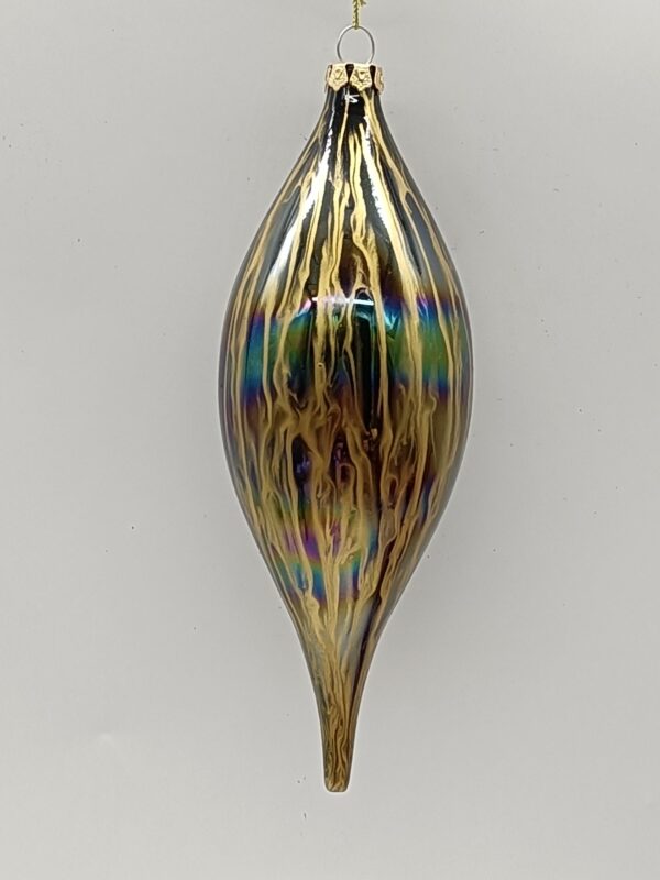 Brown and Gold Striped Glass Teardrop Ornament, Shiny Metallic Christmas Tree Drop Decoration