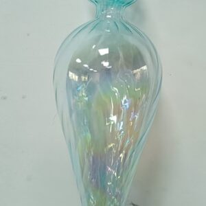 Light Blue Iridescent Glass Finial Ornament, Dotted Textured Christmas Tree Hanging Decor