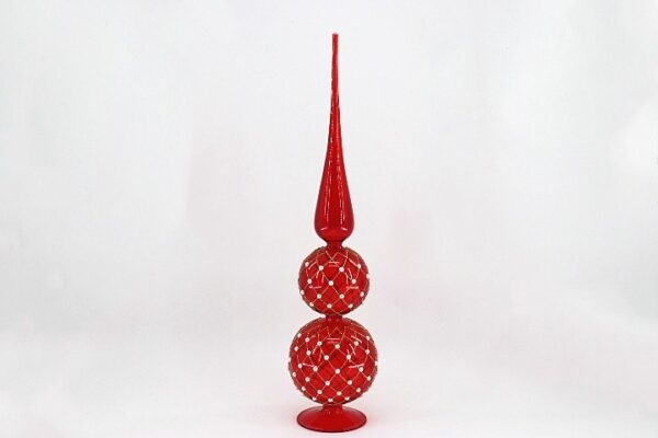 Red Mercury Glass Christmas Tree Ornament with Stacked Baubles, Vintage Tabletop Tree Decor